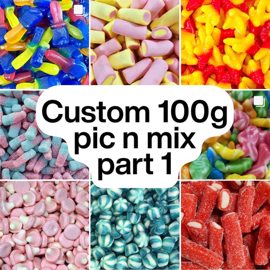 100g (1) choose 3 or more All Sweets bagged into one sweet pouch to make your own pic n mix